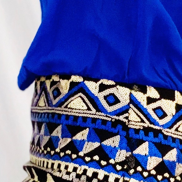 As U Wish Blue/Gold Scoop Neck Body Con dress - Picture 3 of 4